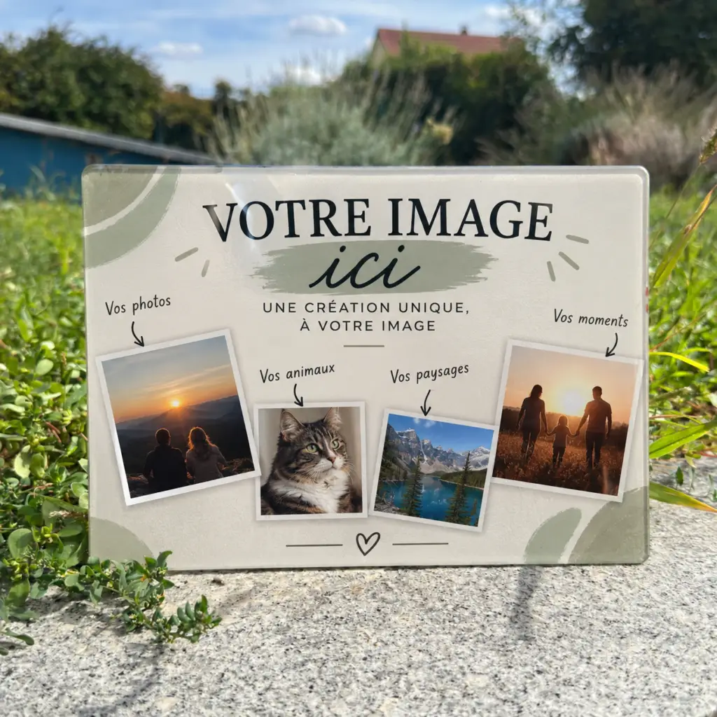 Planche a découper photo personnalisée en verre 28x20